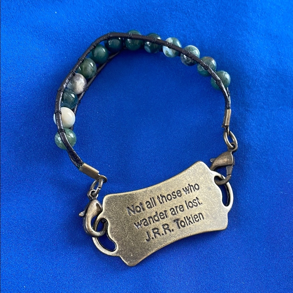 Gold Quote Bracelet with Green Beads